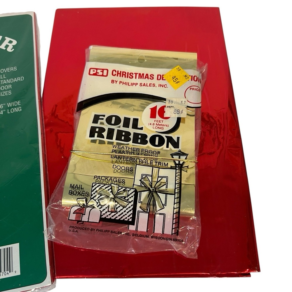 Vintage Christmas Door Metallic Foil Decoration Ribbon Cover 36x84 NOS Red Gold - Picture 3 of 3